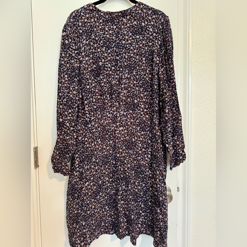LOFT Navy Floral Print Flounce Dress